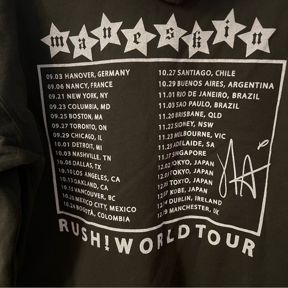 Maneskin Rush World Tour Gildan Brown Graphic Hoodie Sweatshirt L Band - Picture 8 of 9